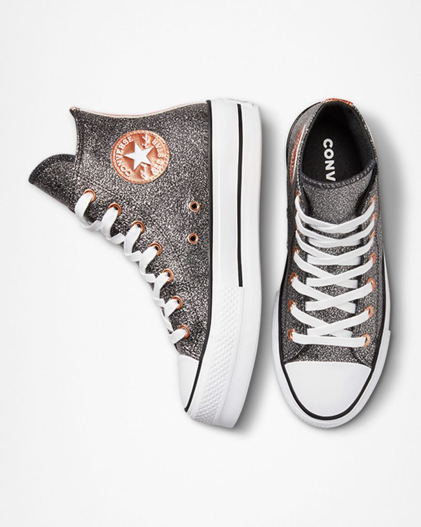 Women's Converse Chuck Taylor All Star Lift Metallic Glitter High Top Platform Shoes Black / Copper / White | AU 318C5I